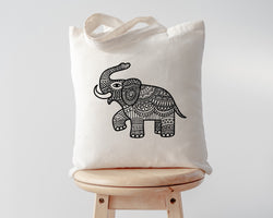 Elephant Bag, Floral Tote Bag Gift Cotton - 4774