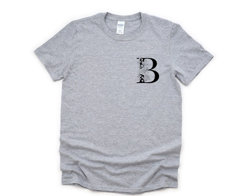 Alphabet Shirt, Letter B Shirt, Botanical Flowers Tee Mens Womens Gift - 4489