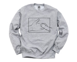 Cat Paw and Human Hand Sweater, Cat Lover, Cat Mama Cat Dad Graphic Print Sweatshirt Gift - 4368