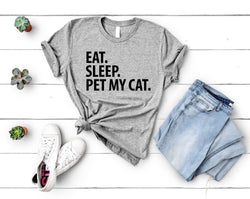 Cat Shirt, Cat Lover, Eat Sleep Pet My Cat T-Shirt Mens Womens Gift - 4018