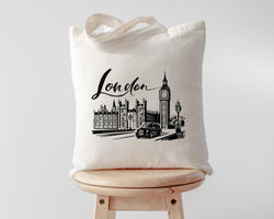 London Bag, Vacation Bag, Travelling, London City Tote Bag - Long Handle - 4363