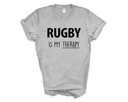 Rugby Shirt, Rugby is my therapy T-Shirt Mens Womens Gift - 4235