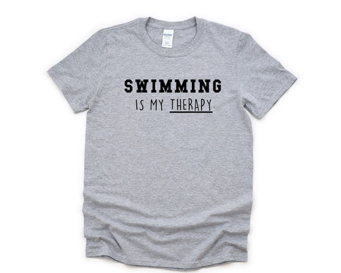 Swimming Shirt, Swimming is my Therapy T-Shirt Mens Womens Gift - 4766