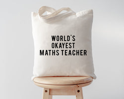 Maths Teacher Tote Bag, Maths Teacher gift, World's Okayest Maths Teacher Tote Bag | Long Handle Bag - 81-WaryaTshirts
