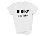 Rugby Shirt, Rugby is my therapy T-Shirt Mens Womens Gift - 4235-WaryaTshirts