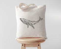 Whale Bag, Orca whale, Geometric Whale Tote Bag - Long Handle - 4421-WaryaTshirts