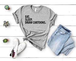 Cartoonist T-Shirt, Eat Sleep Draw Cartoons Shirt Mens Womens Gifts - 2884